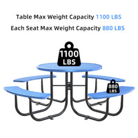 Round Outdoor Steel Picnic Table 46" Blue ,With Umbrella Pole,Blue Blue Steel Steel