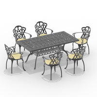 L68.90*W35.43 Inch Cast Aluminum Patio Dining Table With Black Frame And Umbrella Hole Dining Set Black Rust Resistant Frame Garden & Outdoor Complete Patio Sets Aluminium