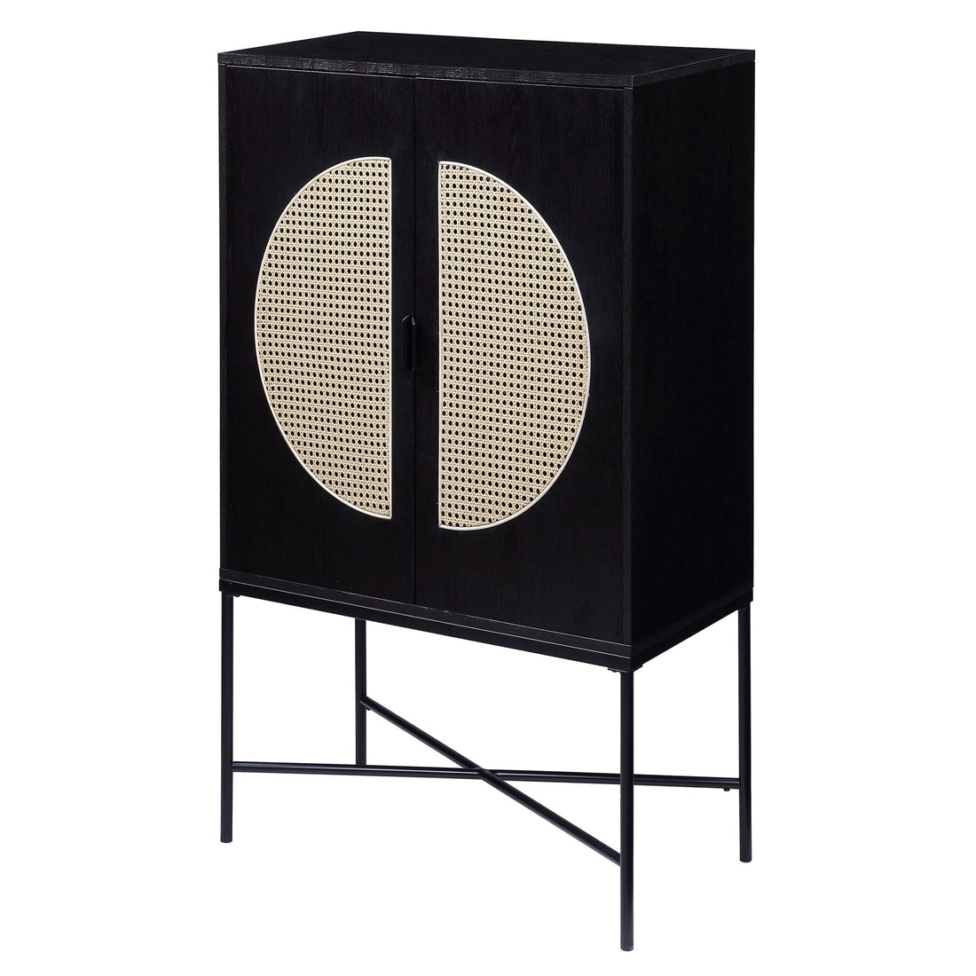 Black 2 Door Wine Cabinet With Rattan Insert Black Kitchen Modern Wood Metal