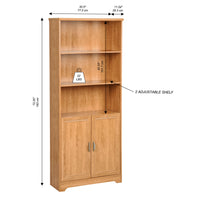 "5 Shelf Bookcase With Doors" Honey Maple Wooden Bookcase Adjustable Shelves, Contemporary Storage Unit With Metal Hardware For Home And Office Light Brown Solid Wood