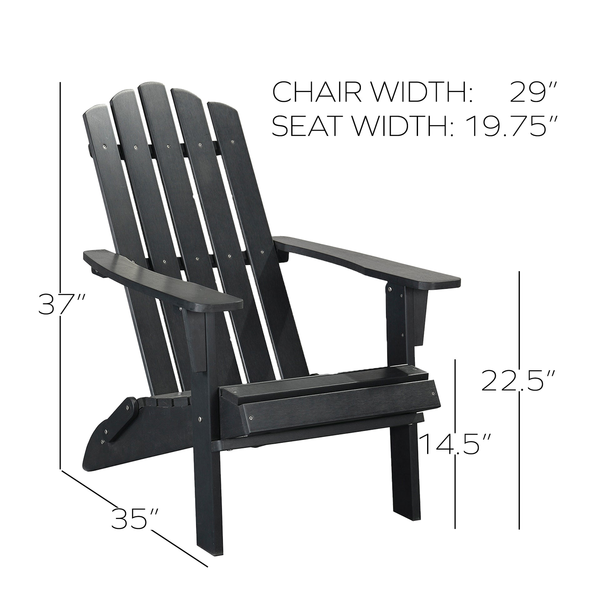 Hips Folding Adirondack Chair, Ultra Durable Weather Resistant Design, Real Wood Look, Easy Folding With No Pins Needed, 300 Lb Capacity, Black Black Plastic