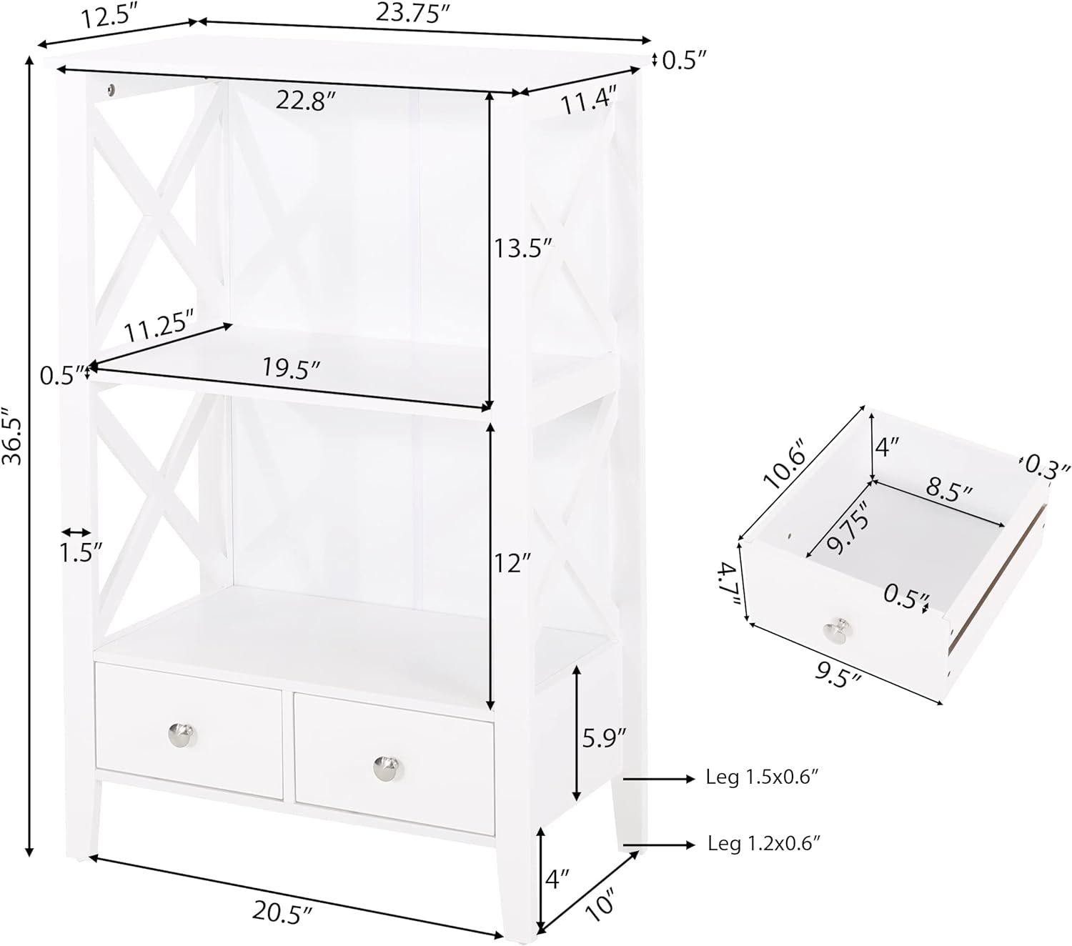 2 Drawer Storage Rack White Mdf