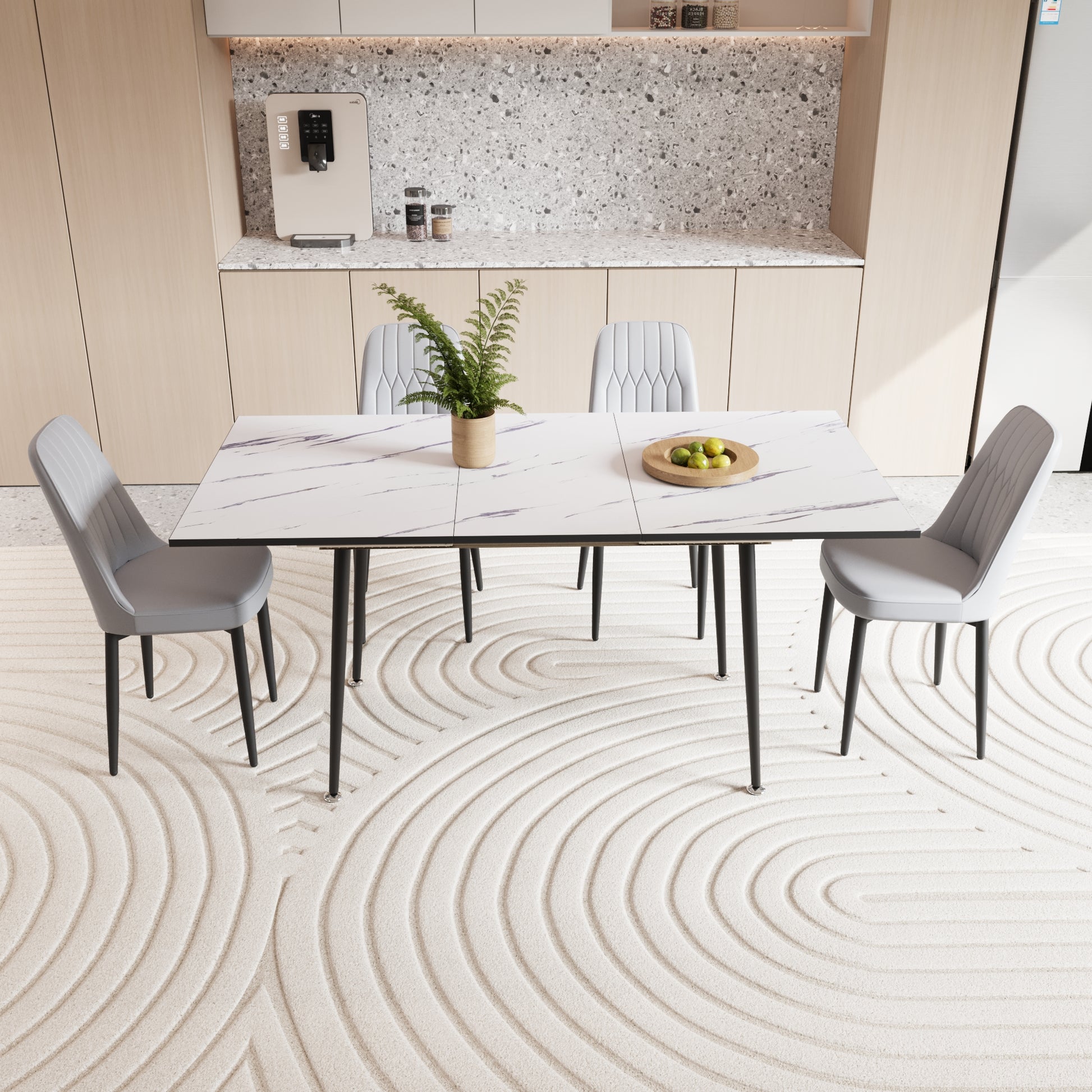 An Expandable Dining Table Set For 2 6 People, Equipped With Pu Fabric Thick Cushioned Dining Chairs And An Elegant And Spacious Dining Tablekitchen Table And Chair Set, With Black Metal Legs Grey