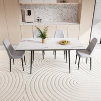 An Expandable Dining Table Set For 2 6 People, Equipped With Pu Fabric Thick Cushioned Dining Chairs And An Elegant And Spacious Dining Tablekitchen Table And Chair Set, With Black Metal Legs Grey