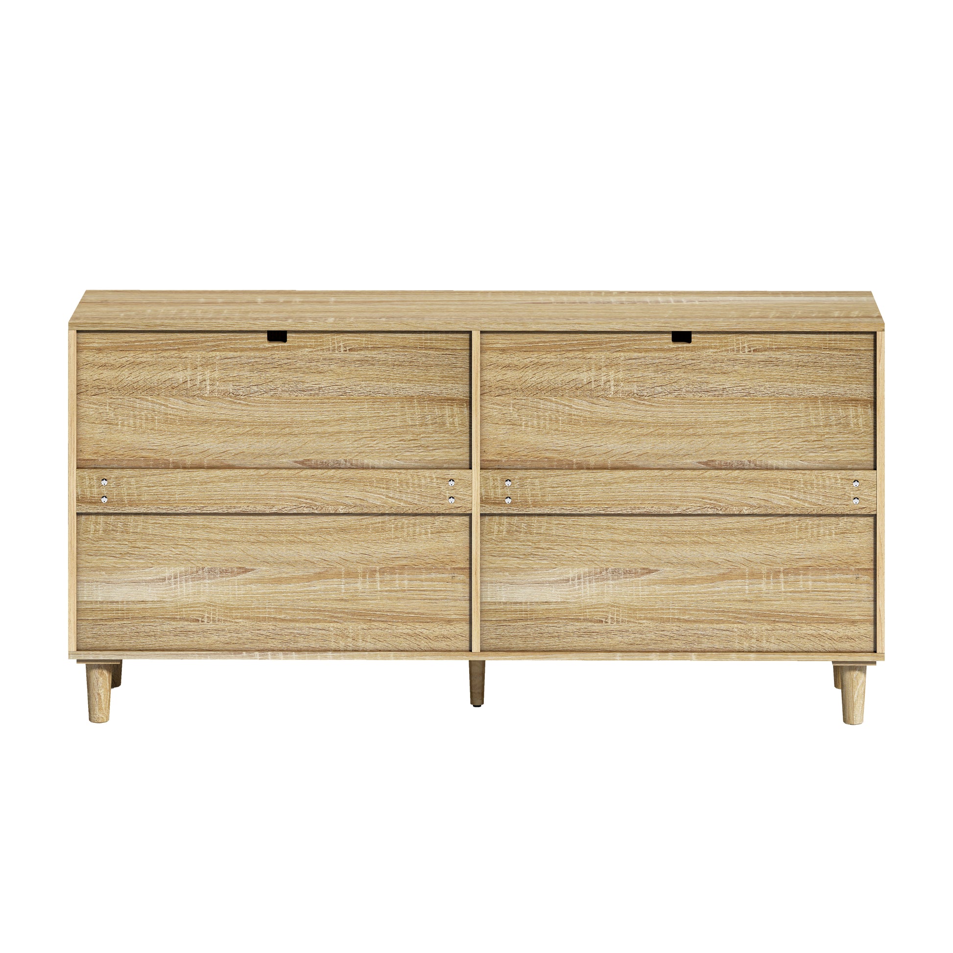 59" Rattan Dresser With Drawers, 6 Drawer Dresser For Bedroom, Clothes Storage Cabinet For Bedroom, Metal Handle&Wood Legs For Hallway, Living Room, Bedroom,Natural Natural Mdf Metal