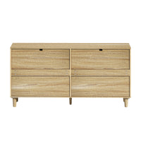 59" Rattan Dresser With Drawers, 6 Drawer Dresser For Bedroom, Clothes Storage Cabinet For Bedroom, Metal Handle&Wood Legs For Hallway, Living Room, Bedroom,Natural Natural Mdf Metal