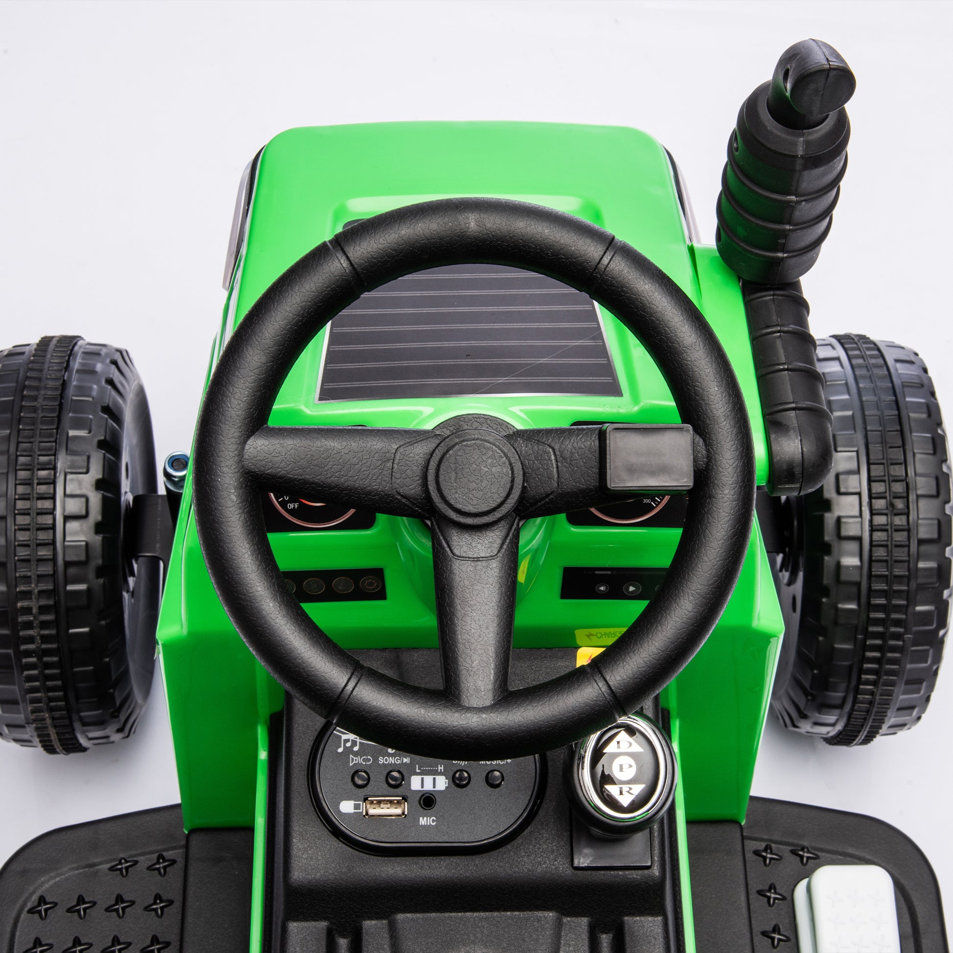 12V Kids Ride On Electric Tractor Black Knight,Kids Ride On Toy.2Wd,Non Skid Tires, Steering Wheel, Foot Pedal,With Removable Storage Tug,Light,Bluetooth,Music,Mp3,Usb,Power Display For Kids Aged 3 . Green 50 99 Lbs Polypropylene