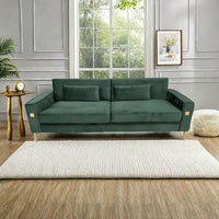 Fx P18 Rg2 Sofa Luxury Emerald Green Velvet Sofa With Gold Accents Modern 3 Seat Couch With Plush Cushions, Perfect For Living Room And Office Decor Retro Green Velvet 2 Seat