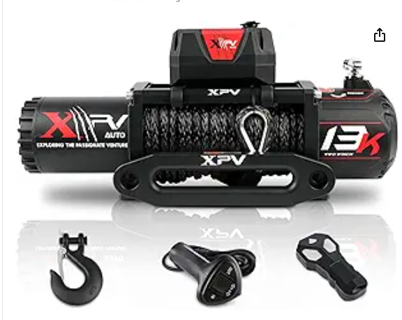 Xpv 13000Lb. Winch Synthetic Rope Electric Truck Winch Waterproof With Wireless Remotes Black Aluminium