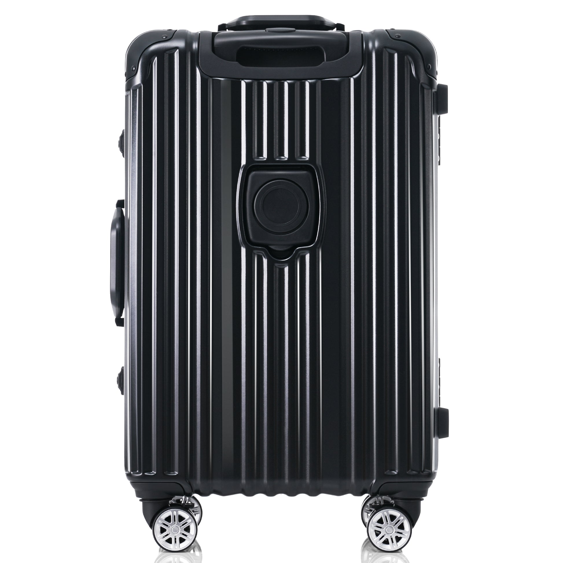 1Pc 24In Aluminum Frame Luggage With Usb Port, Vacation Carry On Suitcase With Spinner Wheels And Tsa Lock, Travel Trolley Case For Short Business Trips, Beach Holidays, Black Black Abs Pc