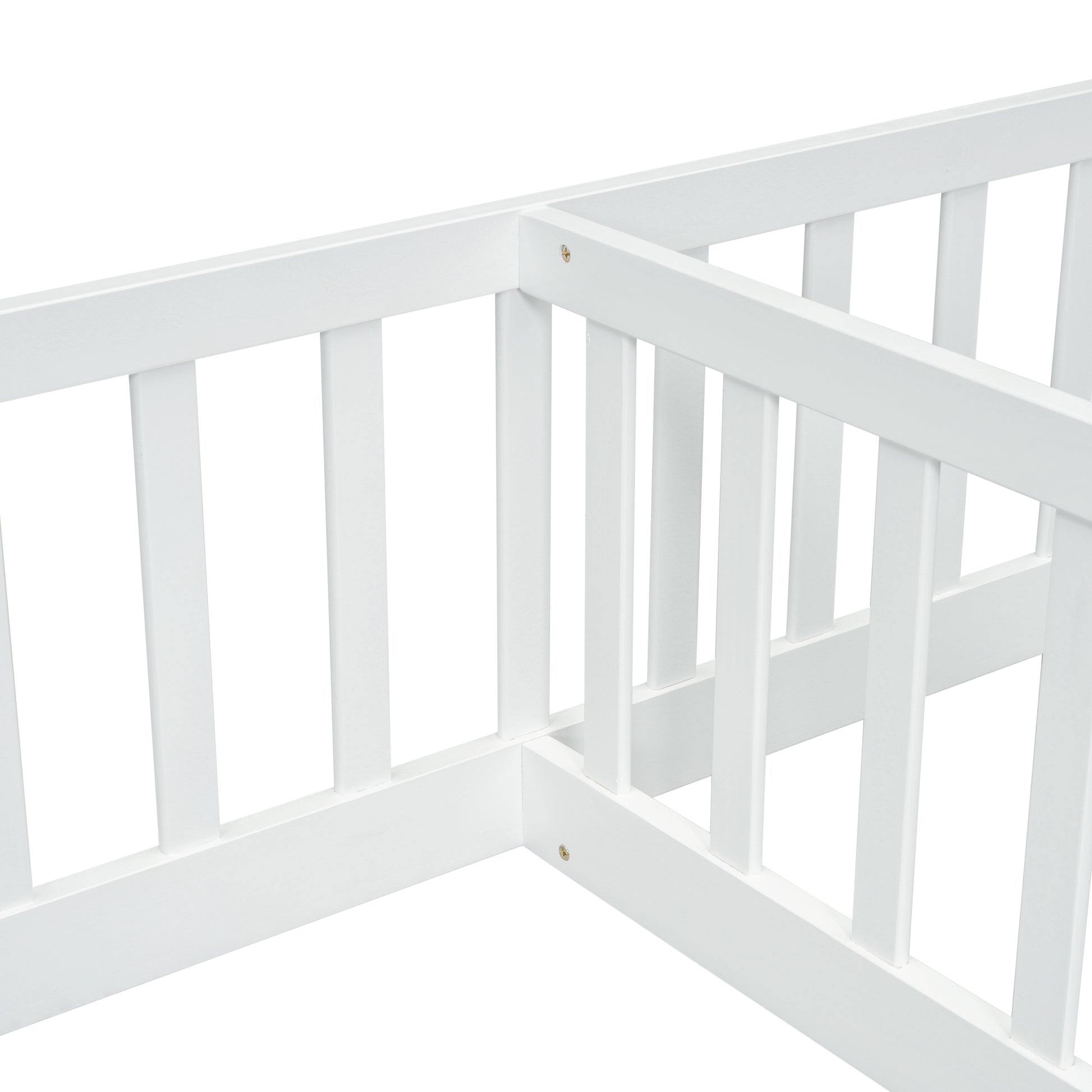 Double Twin Floor Bed With Fence, Guardrails, Without Door, White Twin White American Design Pine