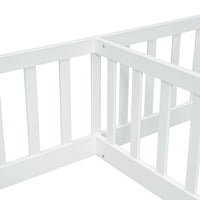 Double Twin Floor Bed With Fence, Guardrails, Without Door, White Twin White American Design Pine