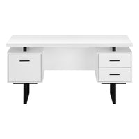 Computer Desk, Home Office, Laptop, Left, Right Set Up, Storage Drawers, 60"L, Work, White Laminate, Black Metal, Contemporary, Modern White Particle Board