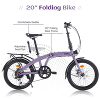 20" Folding Bike Steel Frame 7 Speed City Bike Cycling Purple Garden & Outdoor Steel