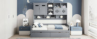 Twin Size Wooden Daybed With 2 Drawers, And All In One Cabinet And Shelf, Gray Twin Gray Wood