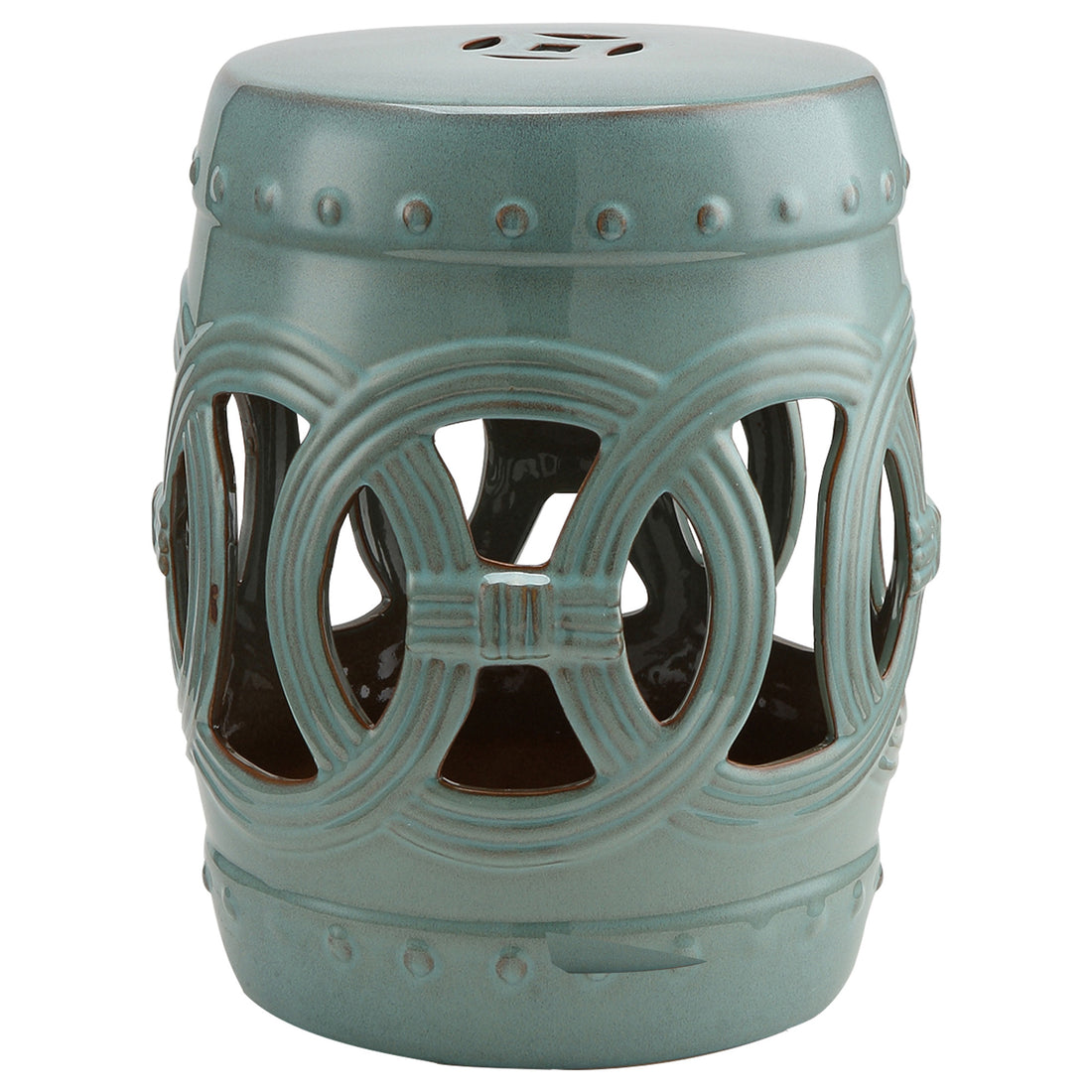 Outsunny 14" X 17" Ceramic Garden Stool With Double Coin Knotted Ring Design & Strong Glazed Material, Decorative End Table, Home Collection, Antique Blue Green Porcelain