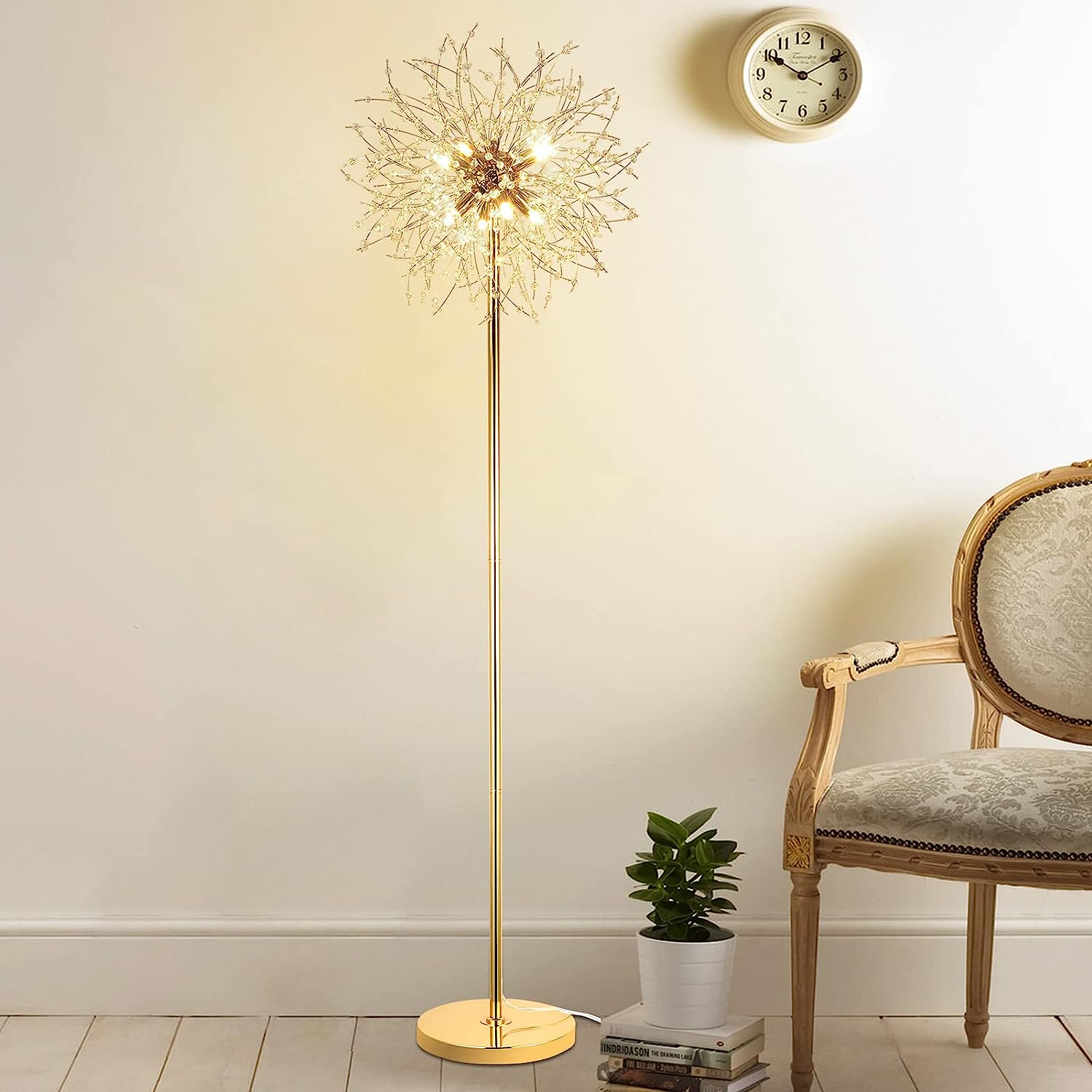 69 Inch Crystal Floor Lamp, Modern Standing Lamp With K9 Crystal, Led Floor Lamp With On Off Foot Switch, Metal Tall Pole Lamp For Living Room, Girls Room, Bedroom, Dresser, Office, Gold Finish