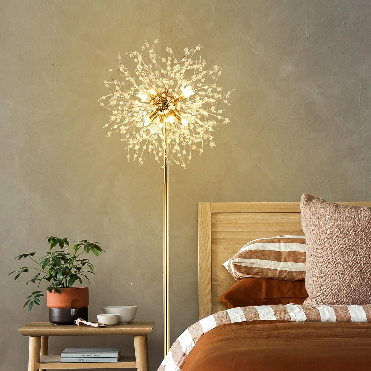 69 Inch Crystal Floor Lamp, Modern Standing Lamp With K9 Crystal, Led Floor Lamp With On Off Foot Switch, Metal Tall Pole Lamp For Living Room, Girls Room, Bedroom, Dresser, Office, Gold Finish