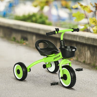 Qaba Kids Tricycle For Toddlers Age 2 5 With Adjustable Seat, Toddler Bike For Children With Basket, Bell, Handlebar Grips, Green Green Metal