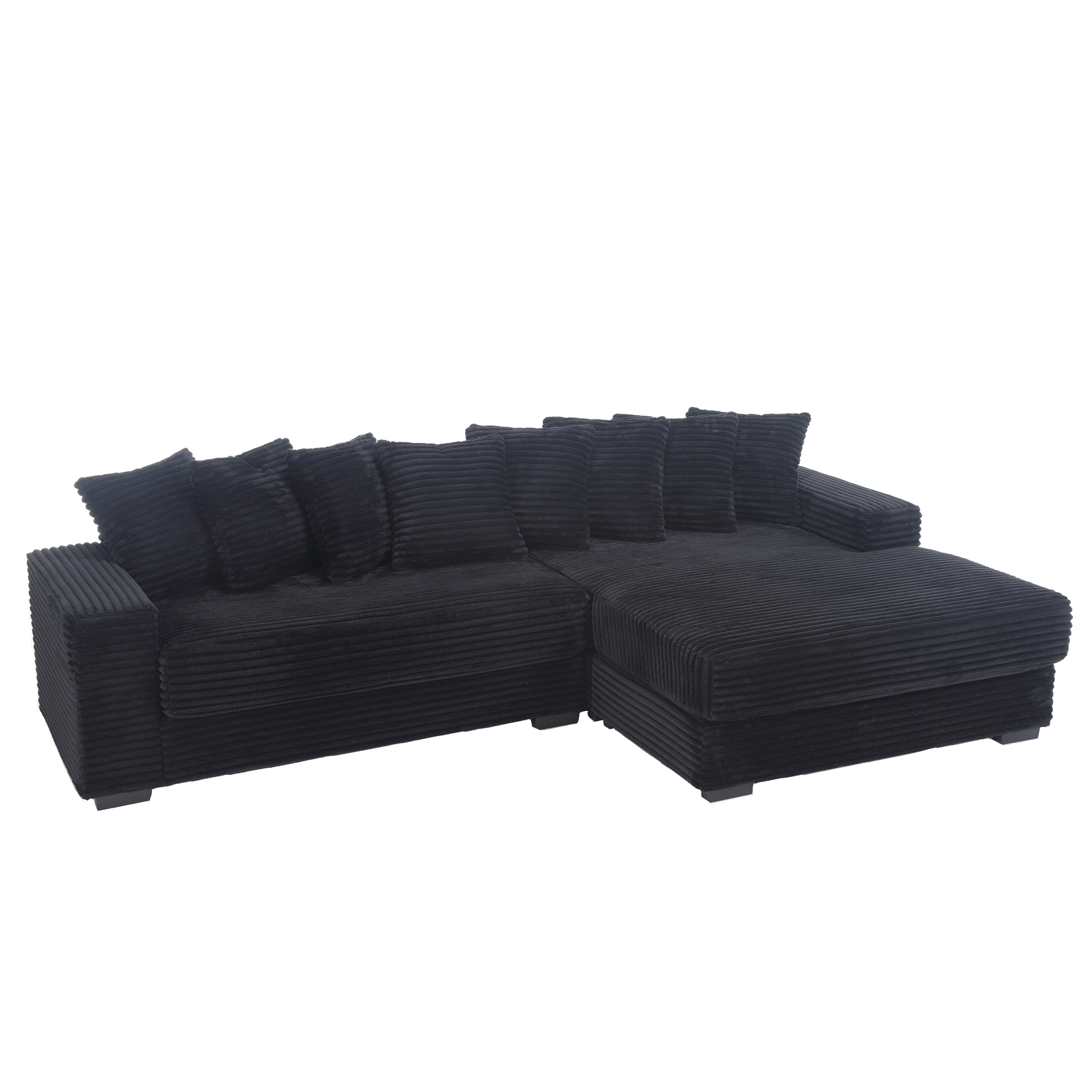 Arrived Oversized Two Piece Couches, L Shaped Sofa, Corduroy, Right Chaise Daybed,With Armrests,Eight Throw Pillows,Corner Sofa,Easy To Assemble, Black Black Polyester Wood Primary Living Space