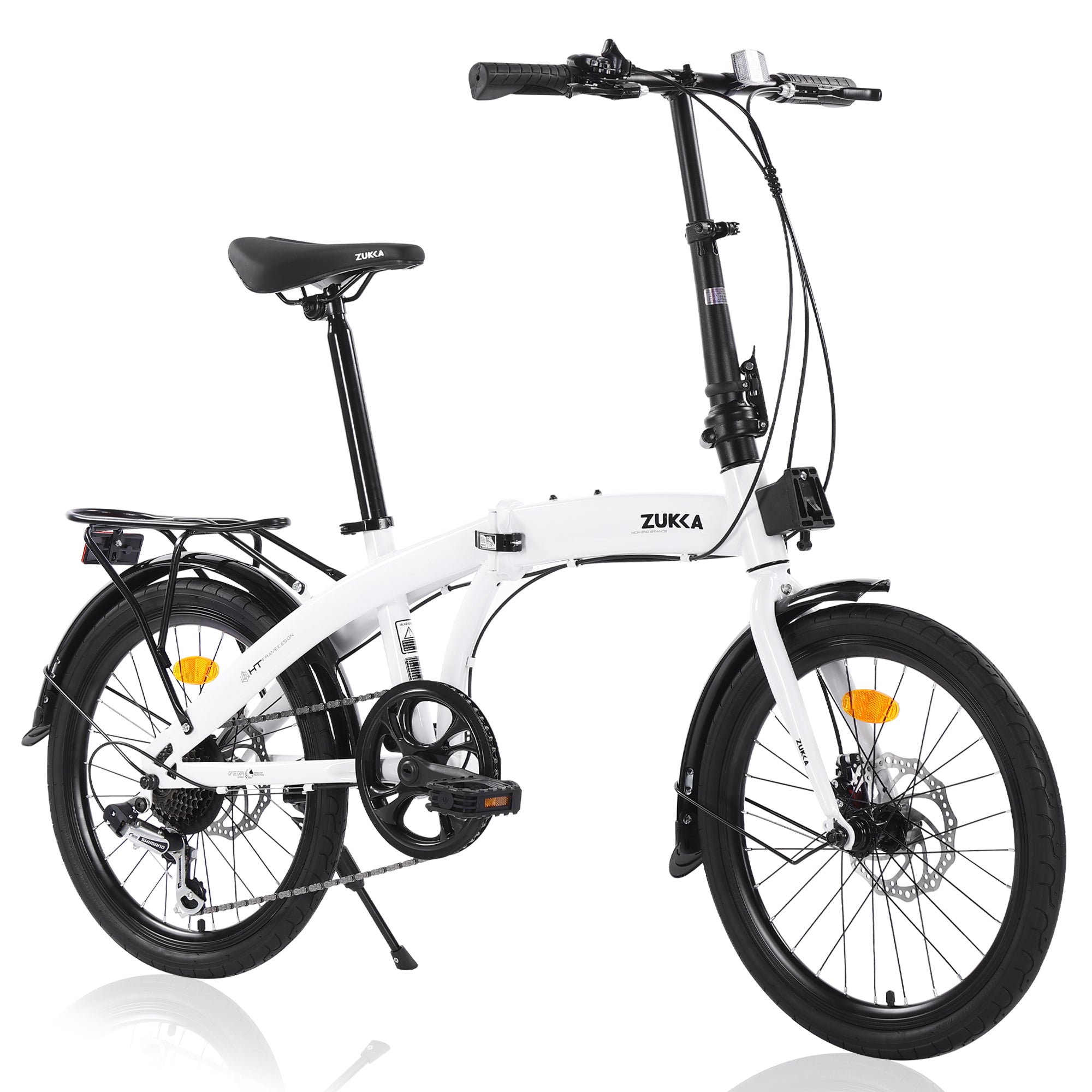 20" Folding Bike Steel Frame 7 Speed City Bike Cycling White Garden & Outdoor Steel