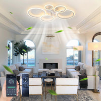 39Inches White Ceiling Fan With Lights, Remote Control And App Control, Dimmable With Remote, 7 Blades, 6 Speeds Of Wind White Modern Iron Plastic