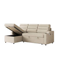 Mh83.5" Convertible Sleeper Combo Sofa, Convertible Sofa Bed Polyester Pullout Bed With Storage Recliner And Cup Holder For Living Room, Tight Spaces Beige Polyester Wood Primary Living Space Pine Foam Fabric 3 Seat