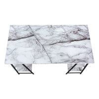 Computer Desk, Home Office, Laptop, Storage Shelves, 48"L, Work, White Marble Look Laminate, Black Metal, Contemporary, Modern White Metal