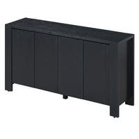 Retro 4 Door Sideboard With Distressed Finish And Adjustable Shelves For Dining Room, Kitchen, And Living Room Black Black Mdf,Rubber Wood