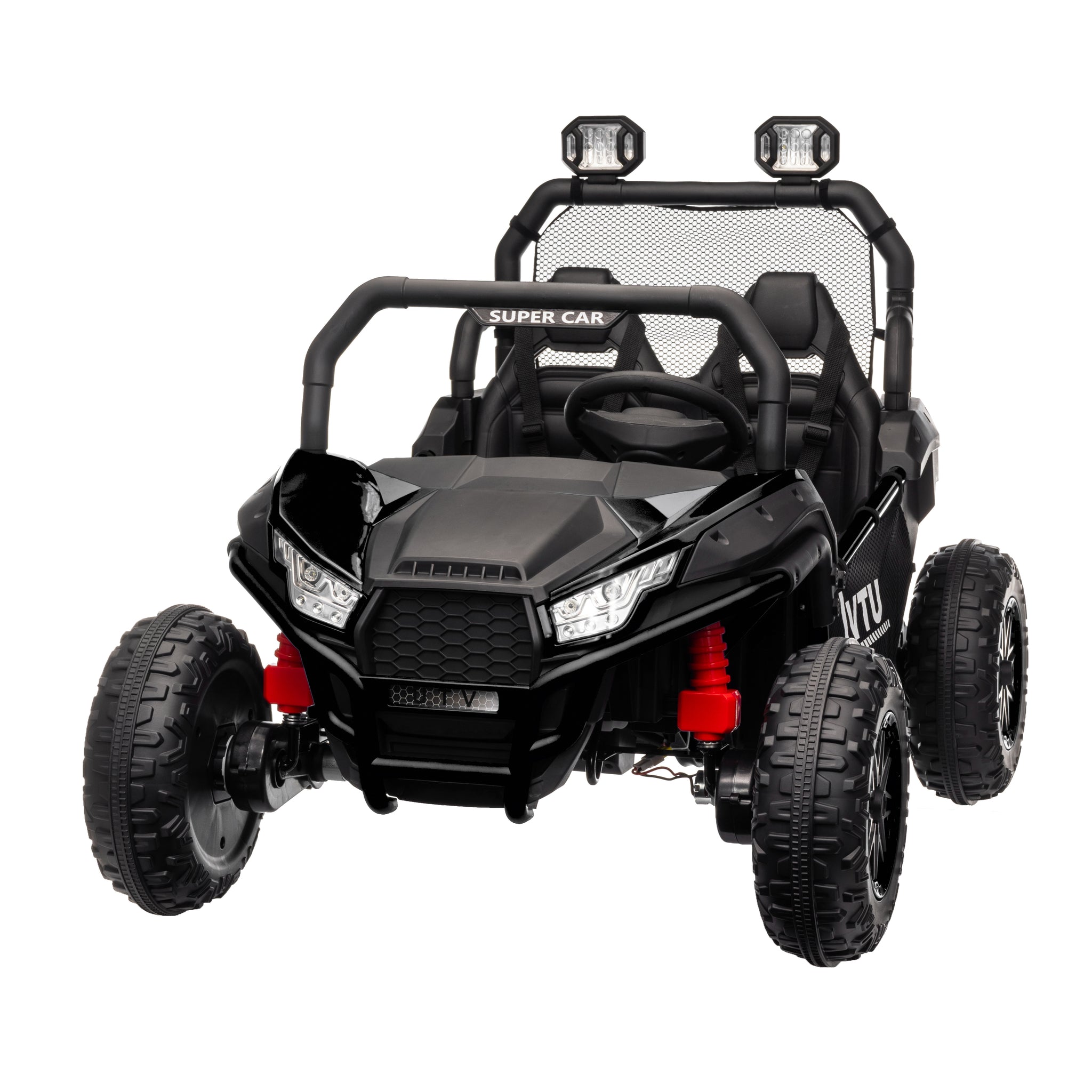 24 Volt Ride On Toys With Remote, Metal Frame Electric Powered Off Road Utv With 2 Xl Seater, 4X200W 5Mph Max, 4Wd 2Wd Switchable, 3 Speeds, Bluetooth, Storage,Black Black Abs