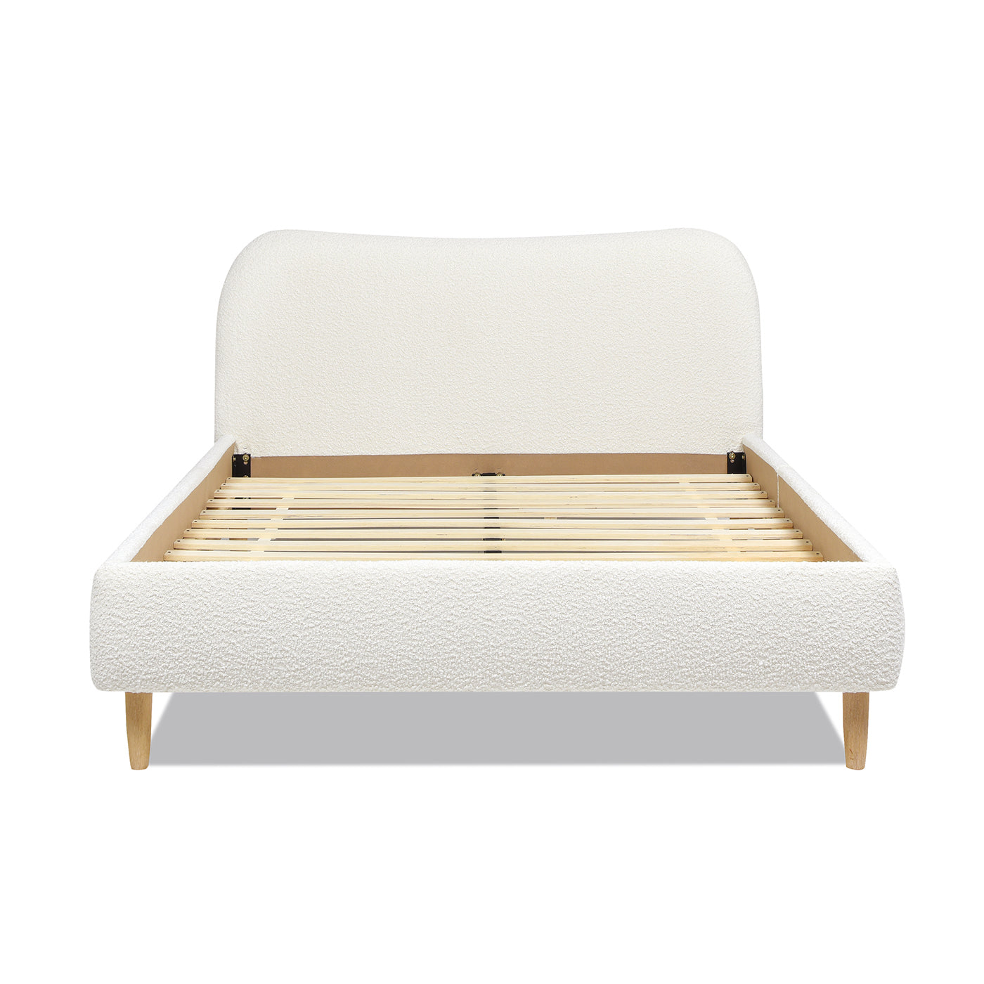 Roman Curved Headboard Upholstered Platform Bed, Queen, Ivory White Boucle Box Spring Not Required Queen White Wood Foam Boucle Boucle