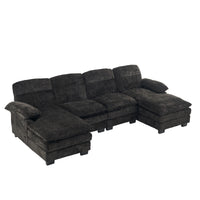 U Shaped Profile Sofa, Including Two Single Seats And Two Chaise, Modular Sofa, Chenille Sofa,Black Black Foam Polyester 4 Seat