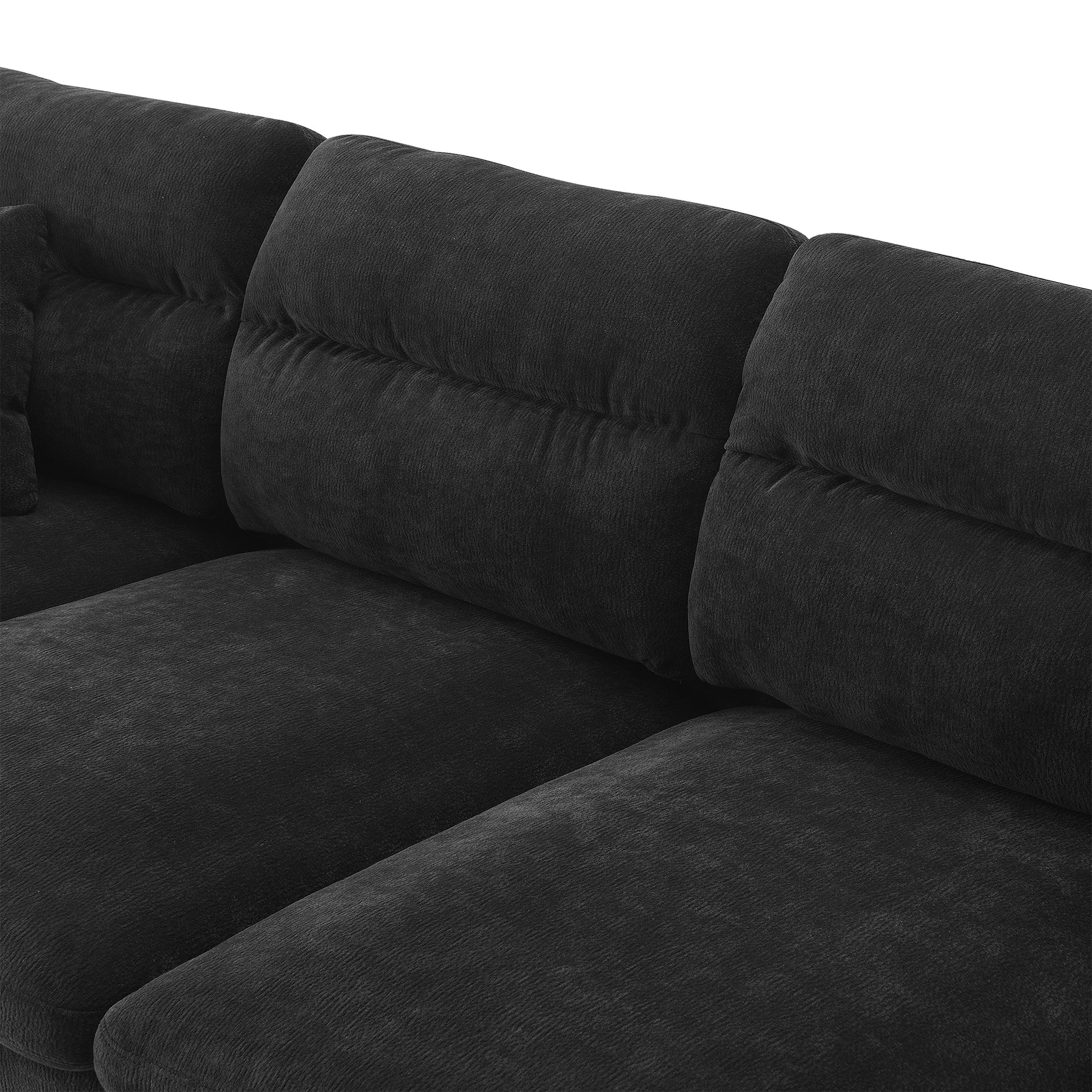 110*62" Modern Convertible Sectional Sofa,L Shaped Reversible Couch Set With Free Pillows,5 Seat Cloud Chenille Indoor Furniture With Ottoman For Living Room,Apartment,3 Colors Black Chenille 5 Seat