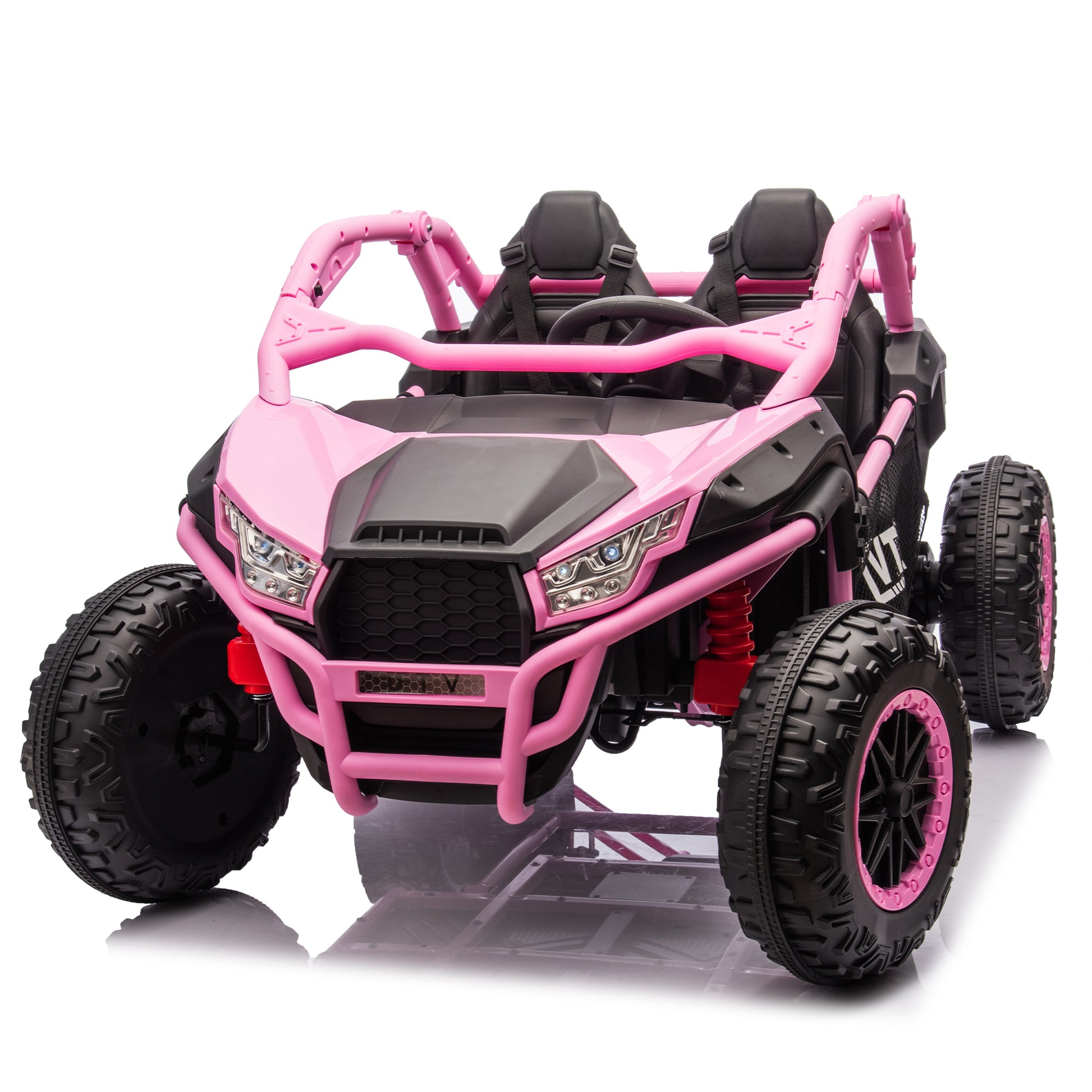 24V Two Seater Kids Ride On Utv W Parents Control,20In Seat Width,400W Super High Power,Four Wheel Suspension,Bluetooth,Mp3,Usb,Led Light,Horn,Rear Storage Space,Speeds 3.73 4.97Mph For Kids Aged 3 . Pink 100 149 Lbs Polypropylene