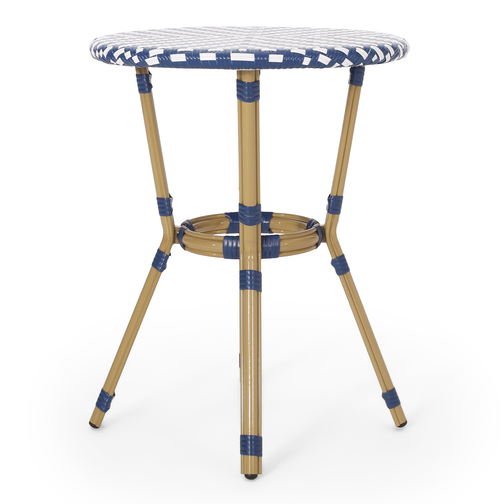 French Bistro Table White Blue Rattan