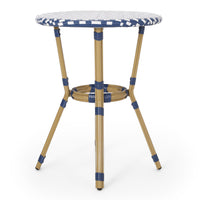 French Bistro Table White Blue Rattan