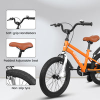 A14114 Kids Bike 14 Inch For Boys & Girls With Training Wheels, Freestyle Kids' Bicycle With Fender. Orange Steel