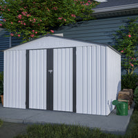 10X8 Ft Outdoor Storage Shed, All Weather Metal Sheds With Lockable Doors, Tool Shed For Garden, Patio, Backyard, Lawn, Grey White Metal