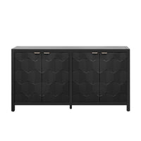 Luxurious Four Door Sideboard With Honeycomb Patterned Doors, Offering Large Storage For Study,Entrance And Living Room Black Primary Living Space American Design Mdf