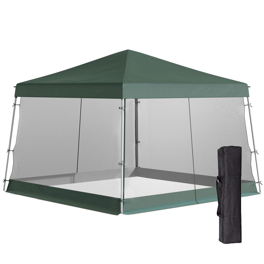 Outsunny Slant Leg Pop Up Canopy Tent With Netting And Carry Bag, Instant Sun Shelter, Tents For Parties, Height Adjustable, For Outdoor, Garden, Patio, 11.5'X11.5' Base 10'X10' Top , Green Green Steel