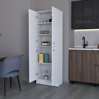 Cameron Pantry Cabinet With 4 Doors And 5 Hidden Shelves White Kitchen Modern Particle Board Shelves Included Engineered Wood