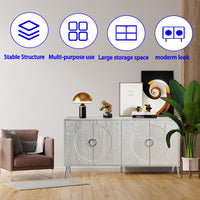 Modern Lacquered 4 Door Wooden Cabinet Sideboard Buffet Server Cabinet Storage Cabinet, For Living Room, Entryway, Hallway, Office, Kitchen And Dining Room, Champagne Silver Lacquered Champagne