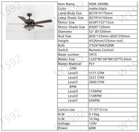 Modern Design Living Room 52 Inch Decorative Crystal Chandelier Ceiling Fan With Light Matt Black American Design,American Traditional,Antique,Classic Plywood Iron