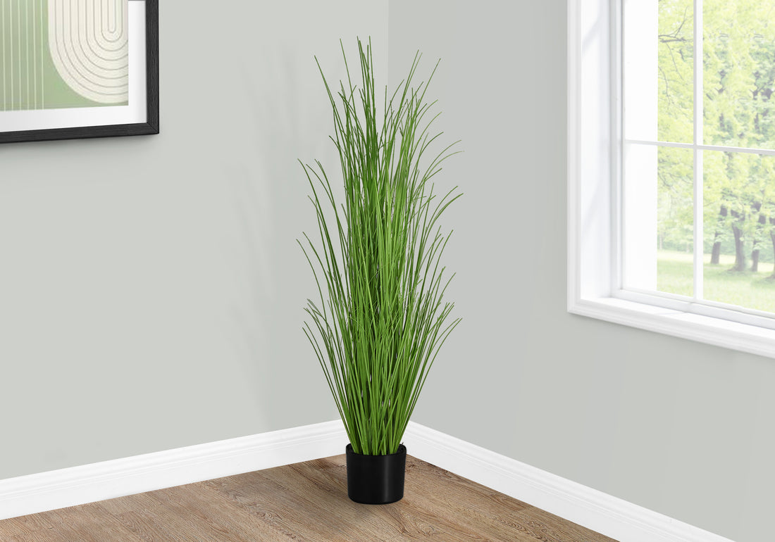 Artificial Plant, 47" Tall, Grass Tree, Indoor, Faux, Fake, Floor, Greenery, Potted, Real Touch, Decorative, Green Grass, Black Pot Green Foam Plastic