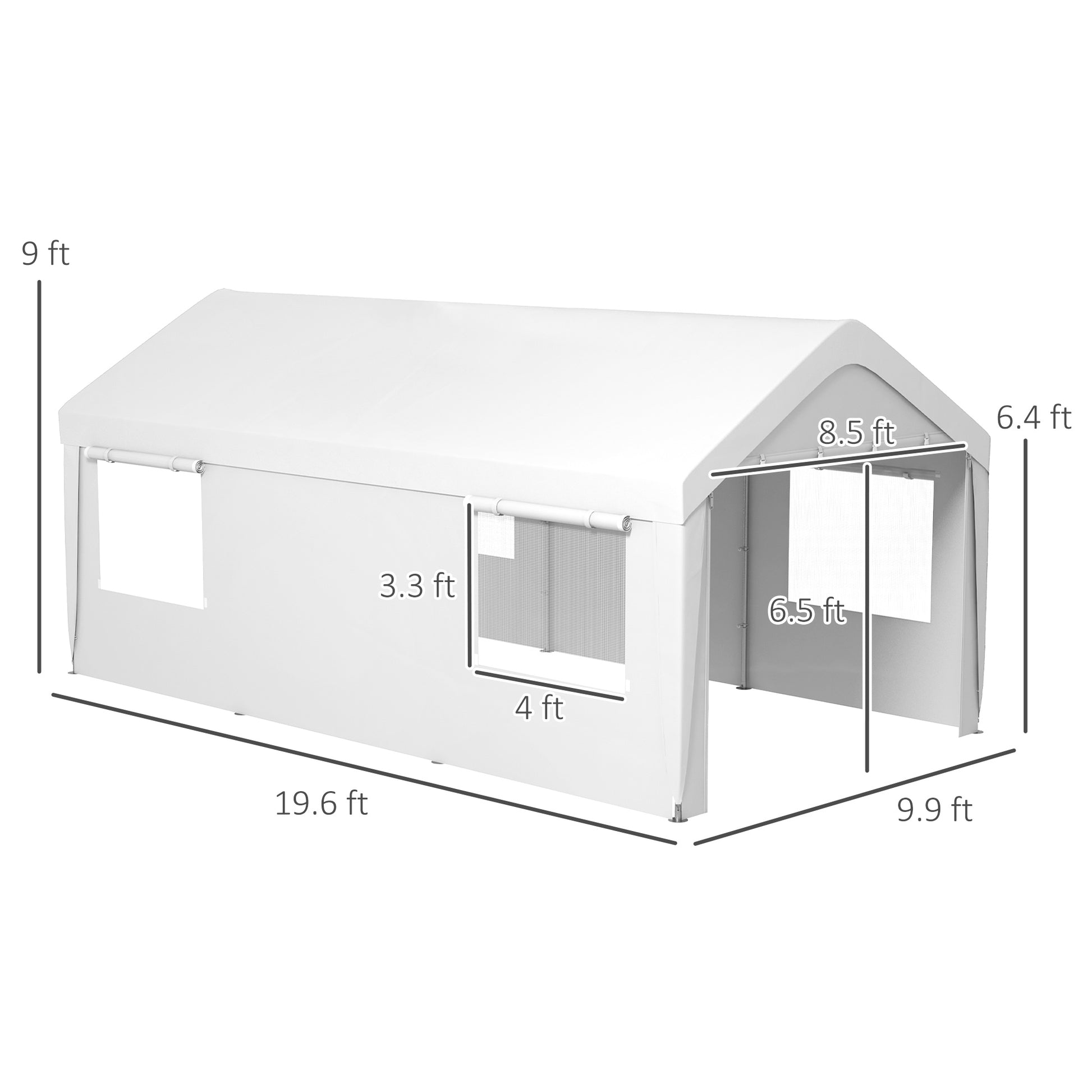 Outsunny Carport 10' X 20' Portable Garage, Heavy Duty Car Port Canopy With 2 Roll Up Doors & 4 Ventilated Windows For Car, Truck, Boat, Garden Tools, White White Steel