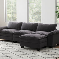 Living Room Furniture Luxury Sectional Sofa Couch With Ottoman Soft Velvet Upholstered Sofa Grey Grey Foam Velvet 3 Seat