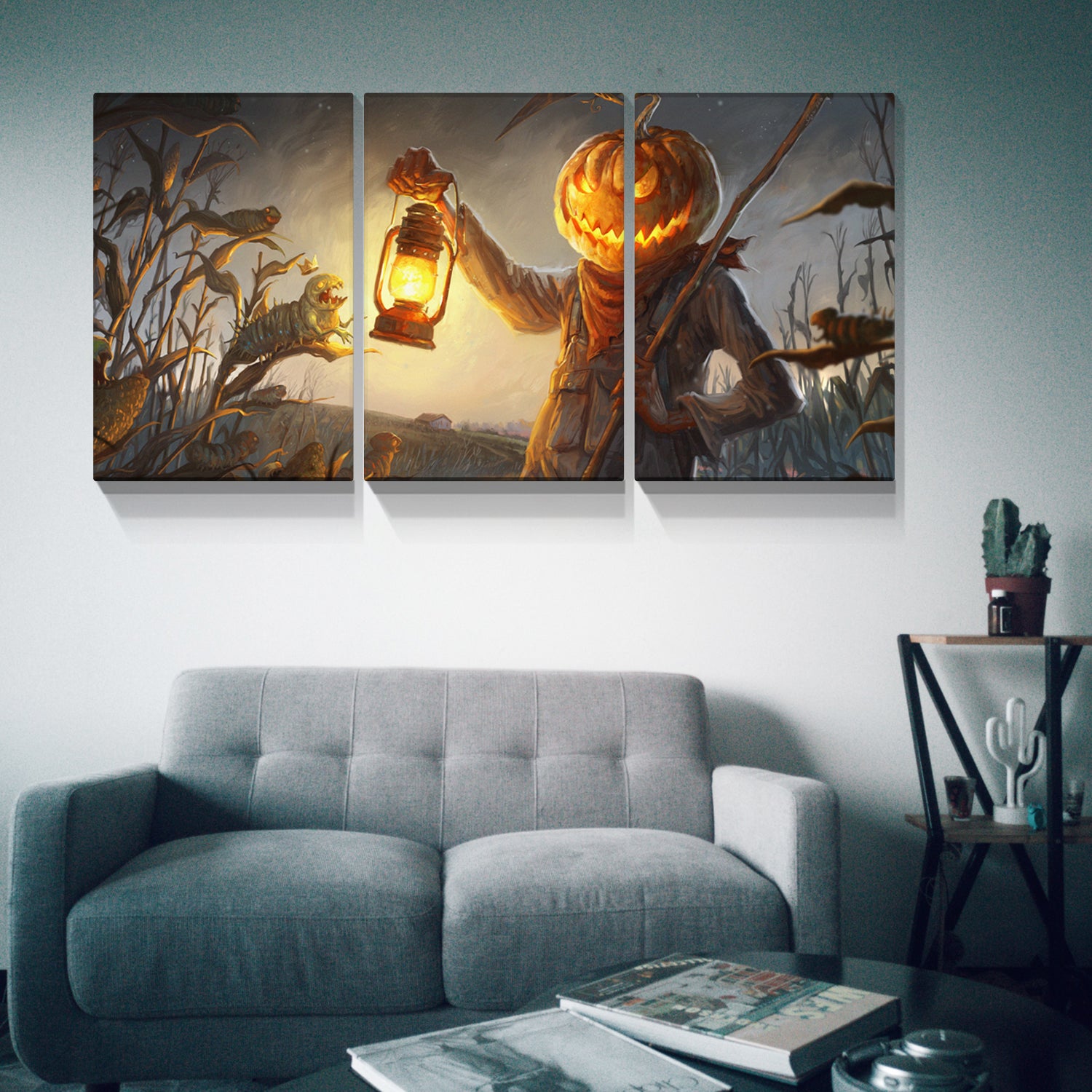 3 Panels Halloween Personalized Canvas Wall Art Prints With Custom Text Message For Halloween Holidays Wall Art Customized Gifts For Halloween Wall Decor 2840Inch Thickness 1.5Inch Multicolor Halloween Modern Canvas