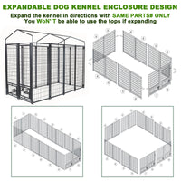 Outdoor Dog Kennel, 8' X 6' X 4' With Waterproof Heavy Duty Metal Dog Cage,Large Size W Rotate Feeding Doors & Upgraded Canopy For Medium Big Dog Grey Outdoor Kennel Metal