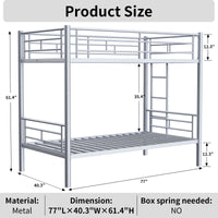 Bunk Bed Twin Over Twin Size With Ladder And High Guardrail, Able To Split, Metal Bunk Bed, Storage Space, Noise Free,Grey Silver Box Spring Not Required Twin Grey Silver Metal Metal