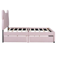 Full Size Upholstered Platform Bed With Cartoon Ears Shaped Headboard And 2 Drawers, Pink Box Spring Not Required Full Pink Wood Bedroom Bed Frame Faux Leather Upholstered